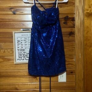 Blue Sequin Mini Dress